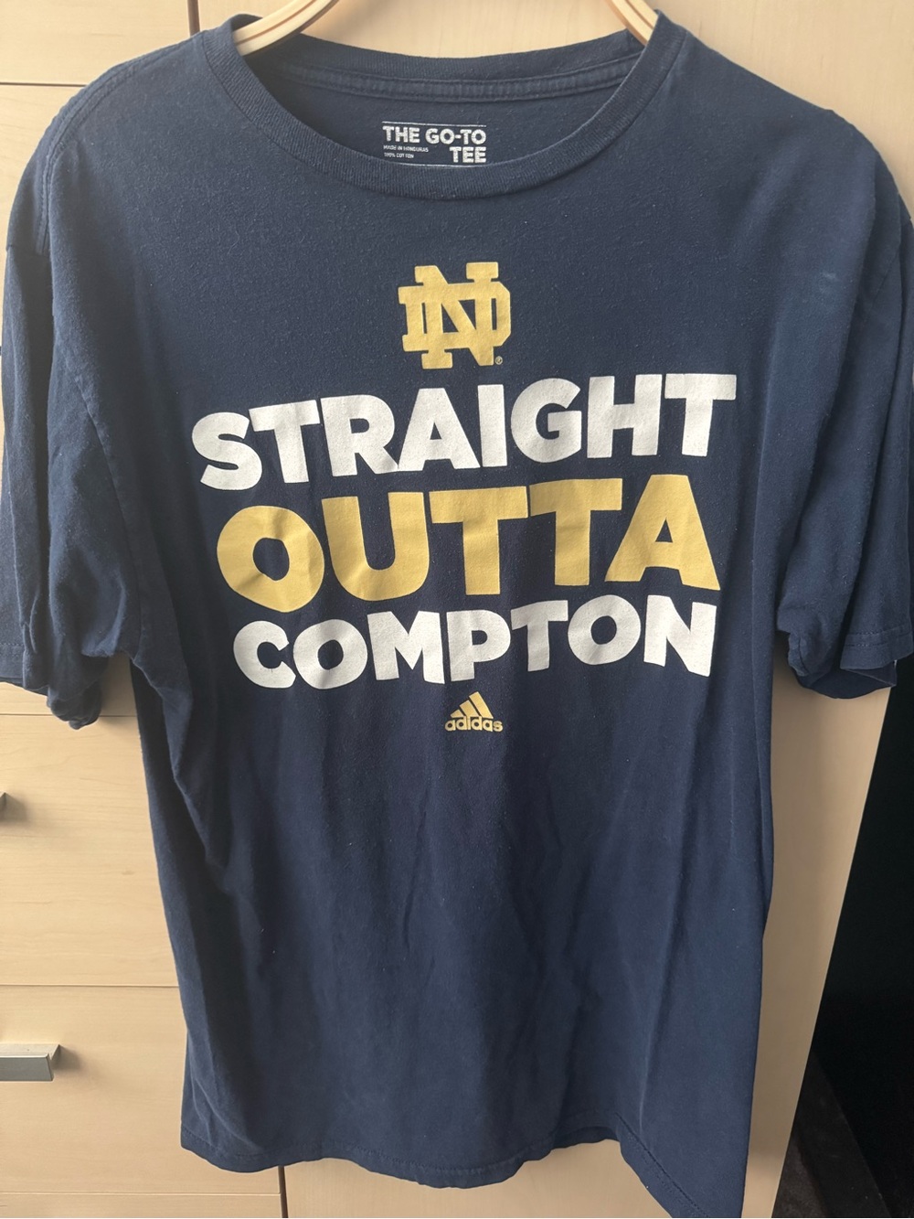 Adidas Navy T-Shirt with White and Gold 'Straight Outta Compton' 100% Cotton